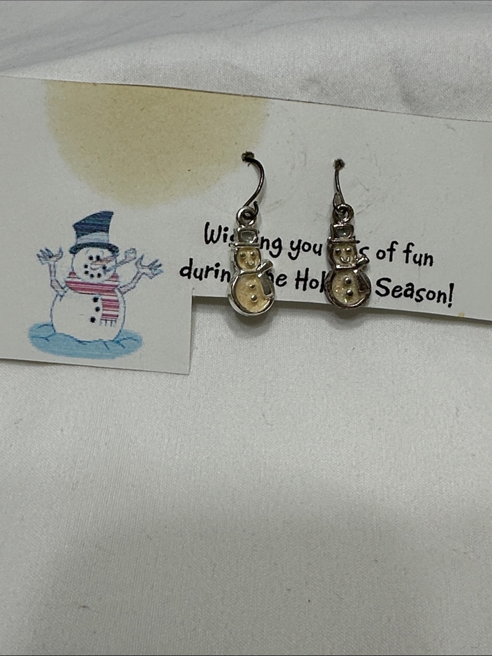 Sterling Silver Snowman Drop Earrings - Silver Holiday Charm